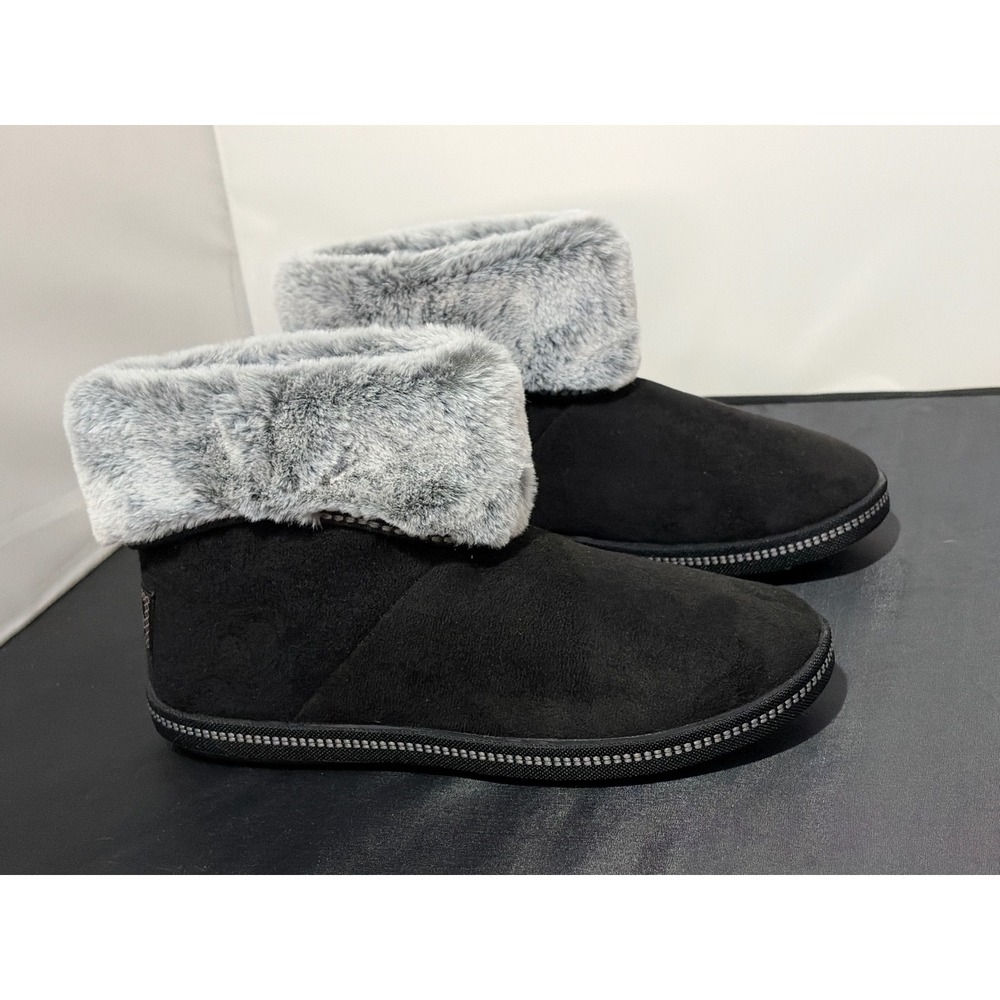 Skechers BOBS Keepsakes Ice Angel Black Faux Fur Slippers 167627 Womens 6.5